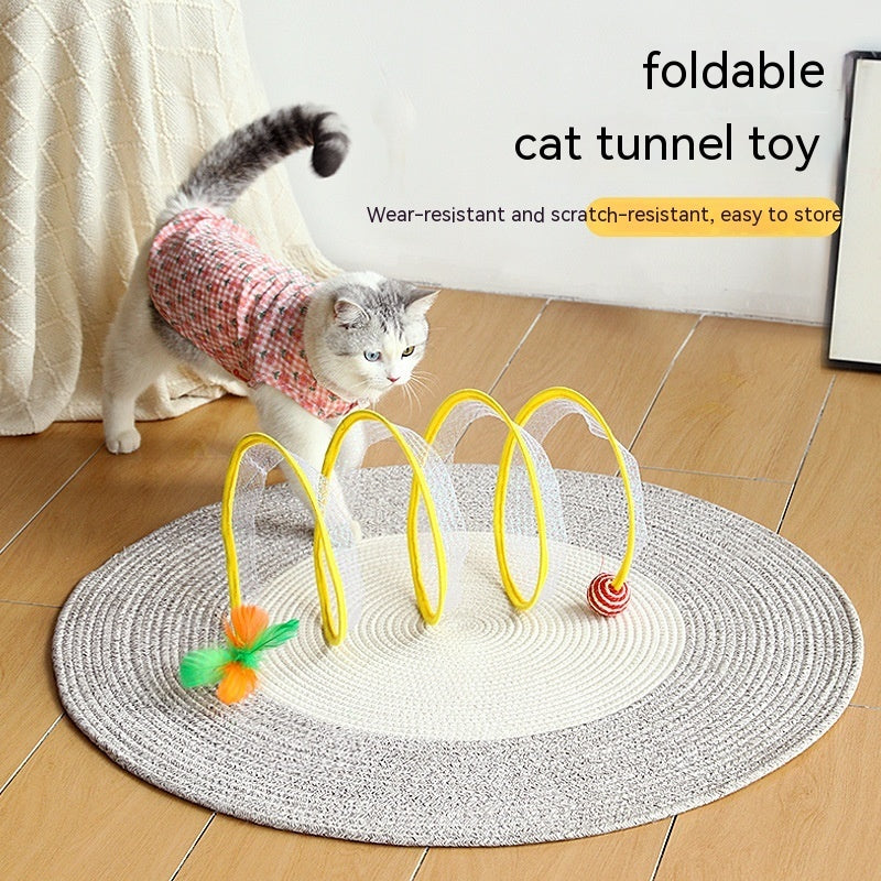 Foldable S-Type Cat Tunnel with Spring and Mouse Toy