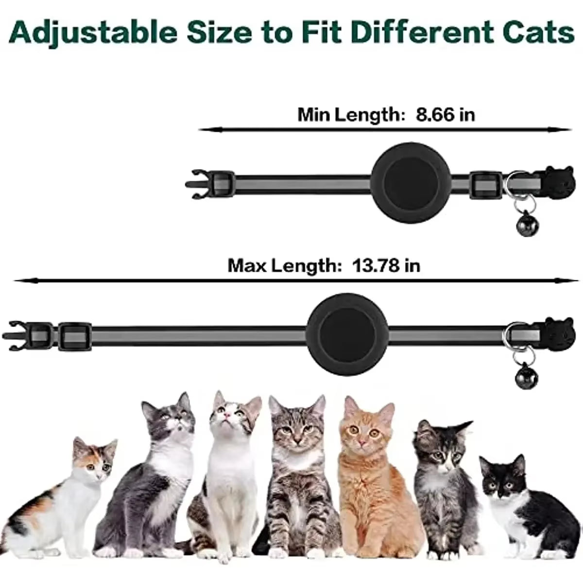 ATUBAN Airtag Cat Collar/ Breakaway Reflective Collar with Apple Air Tag Holder and Bell (Color Options)