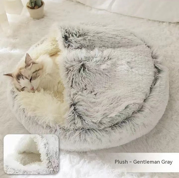 2 In 1 Pet Round Plush Warm Bed