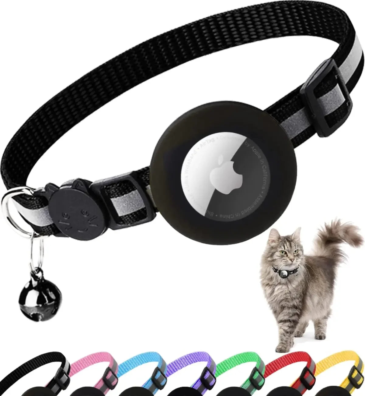 ATUBAN Airtag Cat Collar/ Breakaway Reflective Collar with Apple Air Tag Holder and Bell (Color Options)