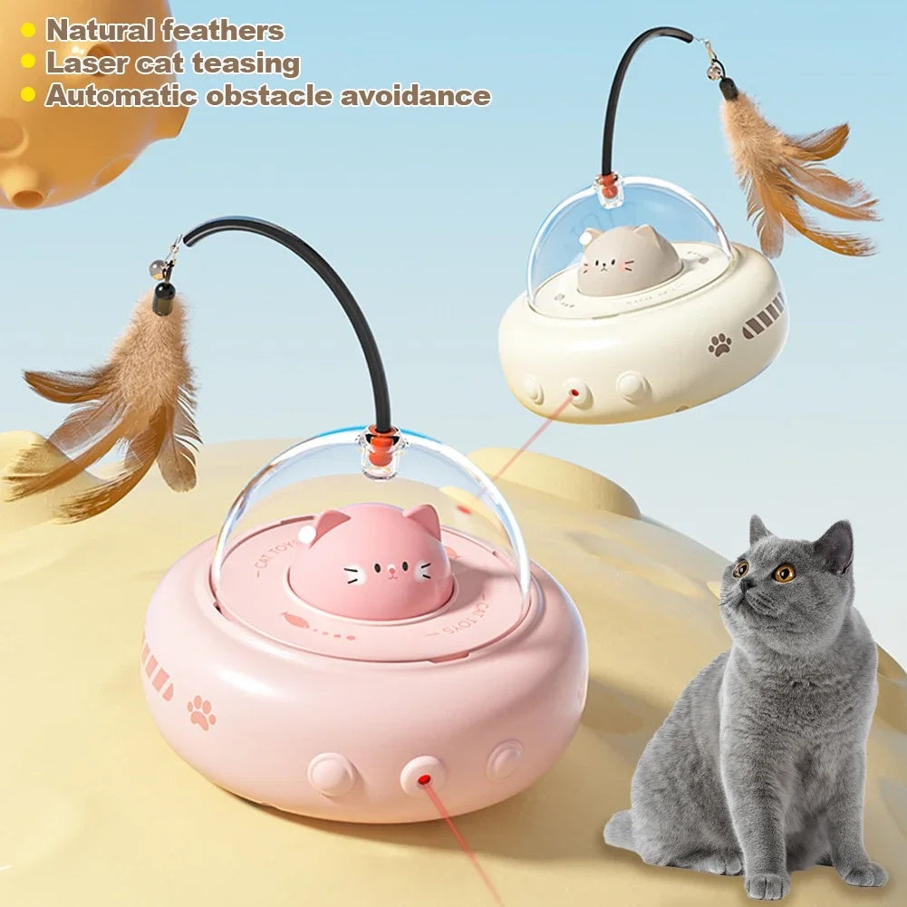 Smart Electric UFO Cat Teaser Toy with Feather and Bell