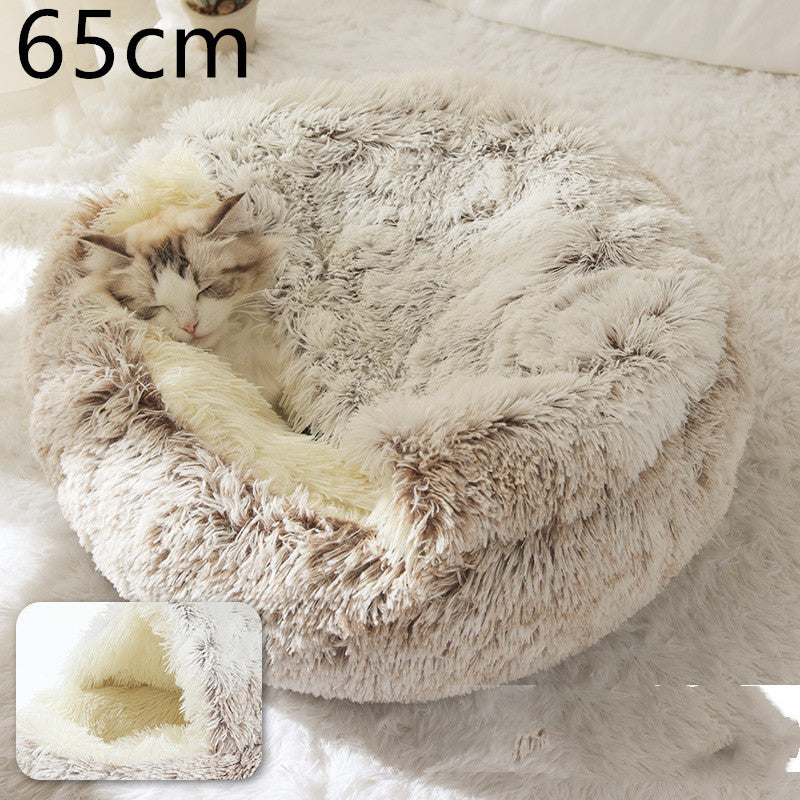 2 In 1 Pet Round Plush Warm Bed