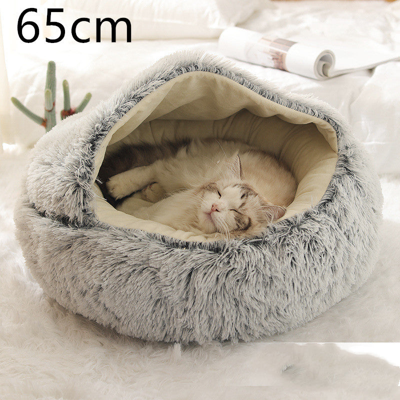 2 In 1 Pet Round Plush Warm Bed