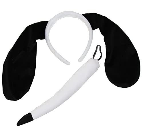 Black and White Dog Ears Headband and Tail Costume Accessory