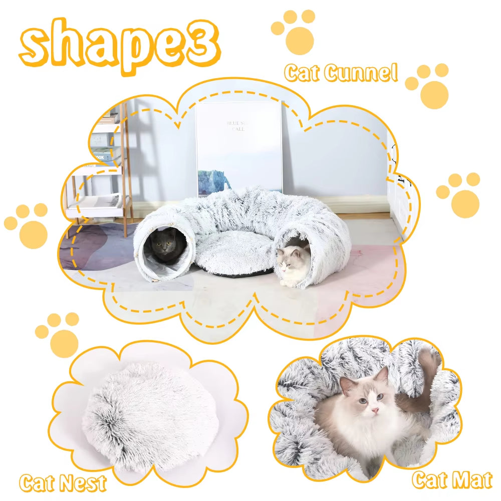 Plush Round Cat Nest Tunnel Bed/ Warm Collapsible (Color Options)