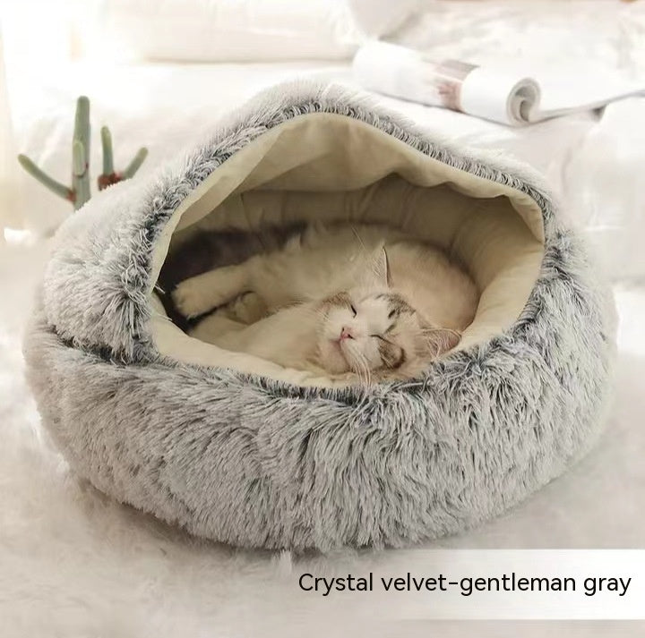 2 In 1 Pet Round Plush Warm Bed