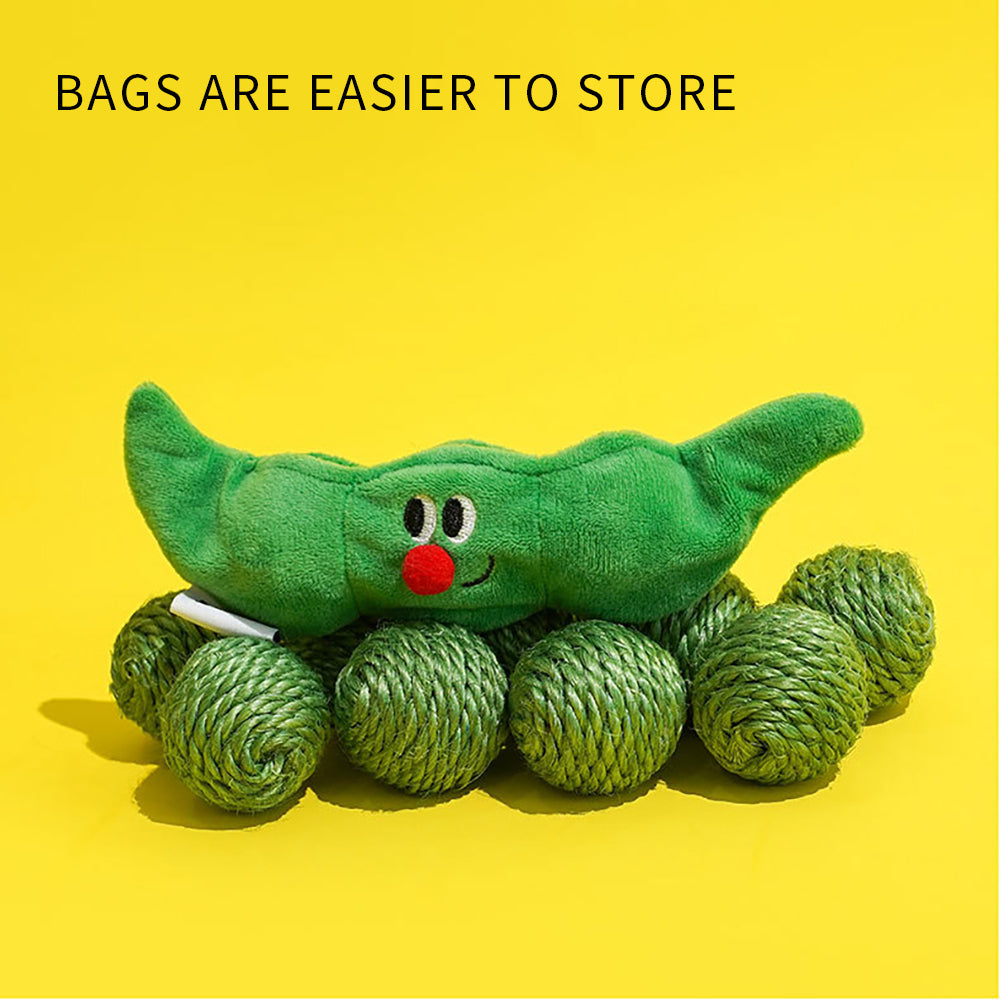 3PCS Cat Toy Balls/ Interactive Sisal Rope Balls with Rustling Sound Pea Pod Storage