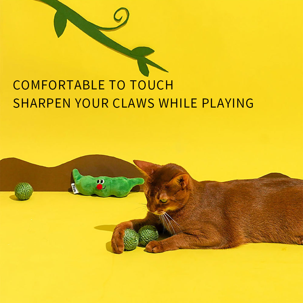 3PCS Cat Toy Balls/ Interactive Sisal Rope Balls with Rustling Sound Pea Pod Storage