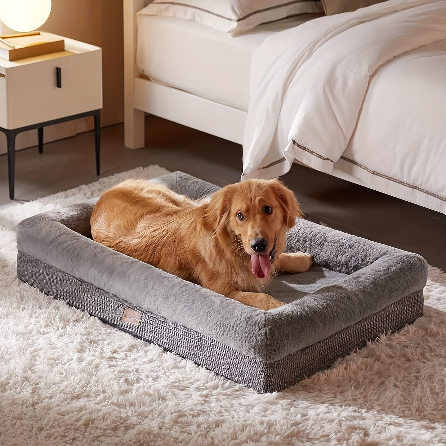 Extra Large Plush Orthopedic Dog Bed with Bolster