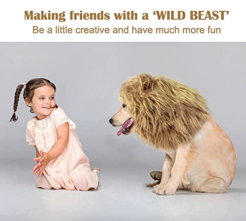 Lion Mane Wig for Dogs with Ears, Funny Pet Costumes for Halloween