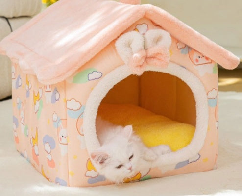 Foldable House Pet Cat Bed