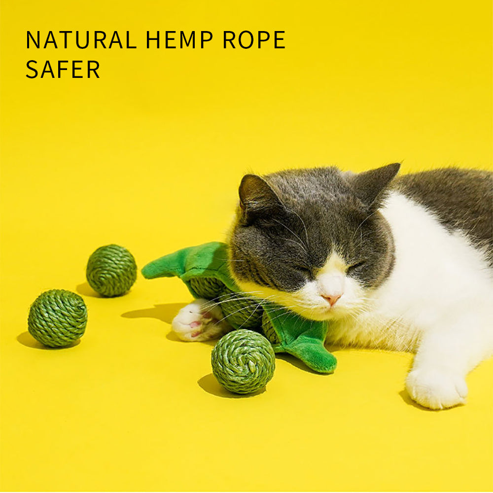 3PCS Cat Toy Balls/ Interactive Sisal Rope Balls with Rustling Sound Pea Pod Storage