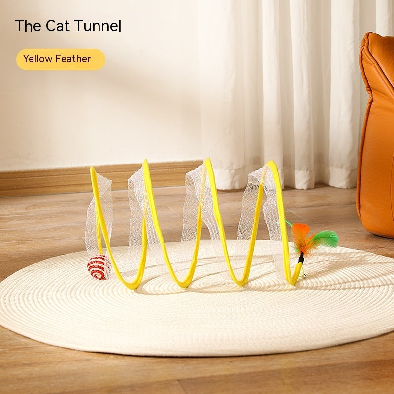 Foldable S-Type Cat Tunnel with Spring and Mouse Toy