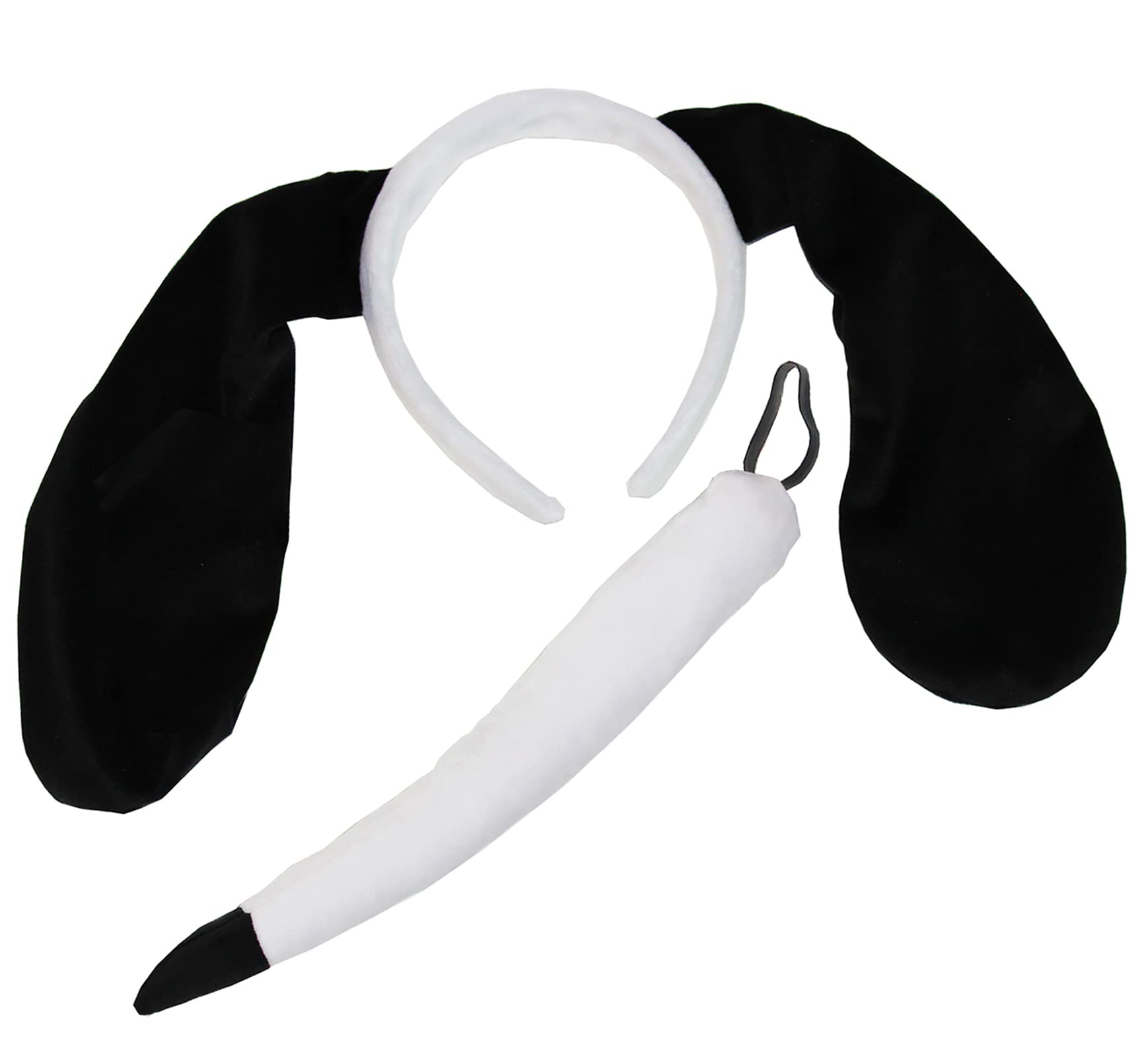 Black and White Dog Ears Headband and Tail Costume Accessory