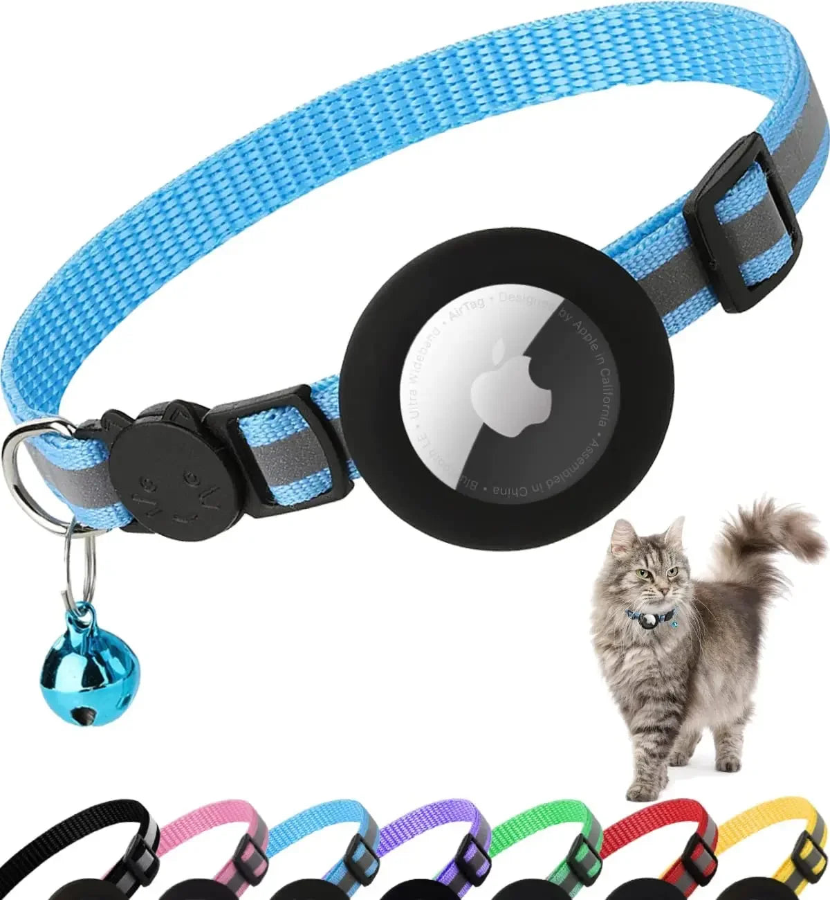 ATUBAN Airtag Cat Collar/ Breakaway Reflective Collar with Apple Air Tag Holder and Bell (Color Options)