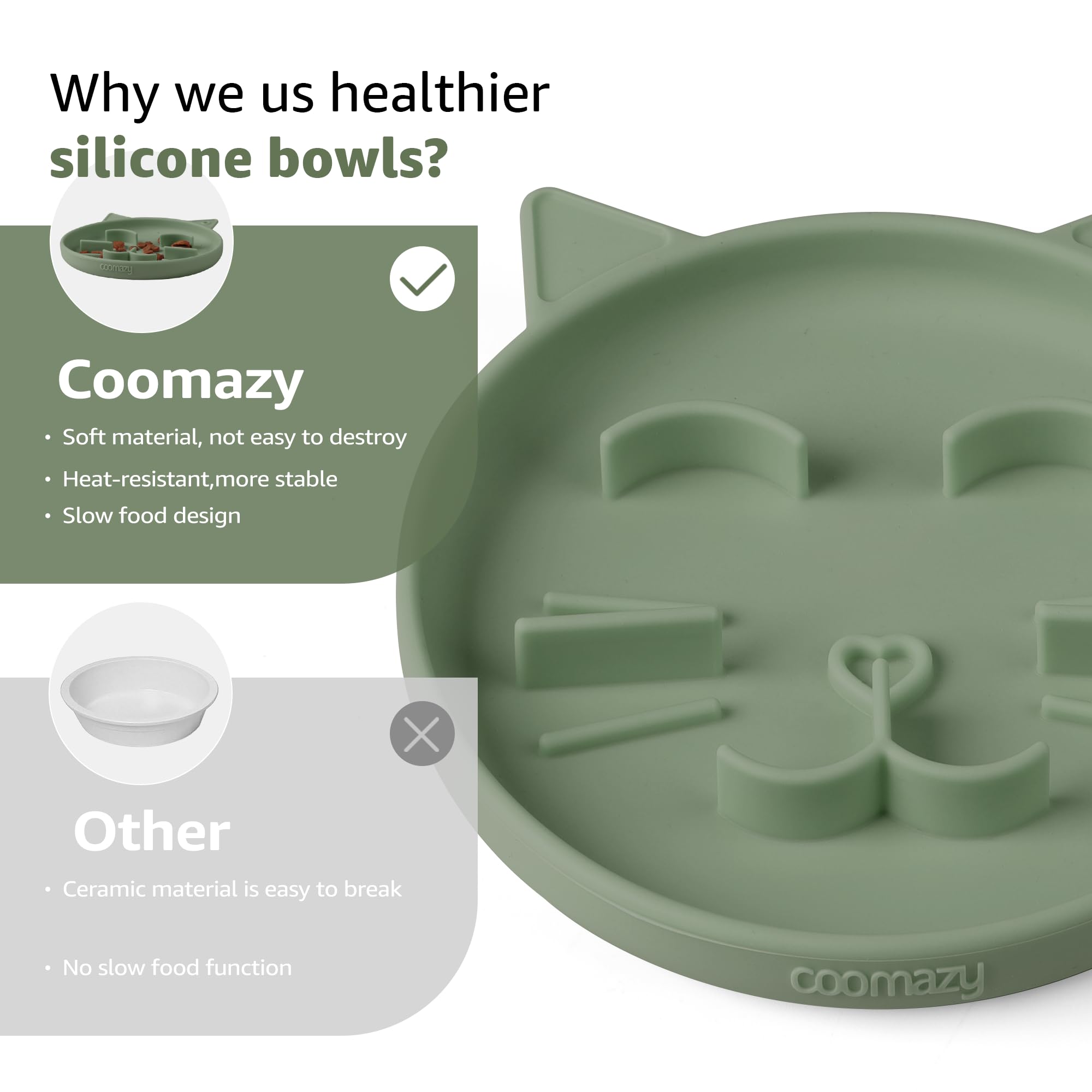 Coomazy Silicone Slow Feeder Dog Cat Bowls
