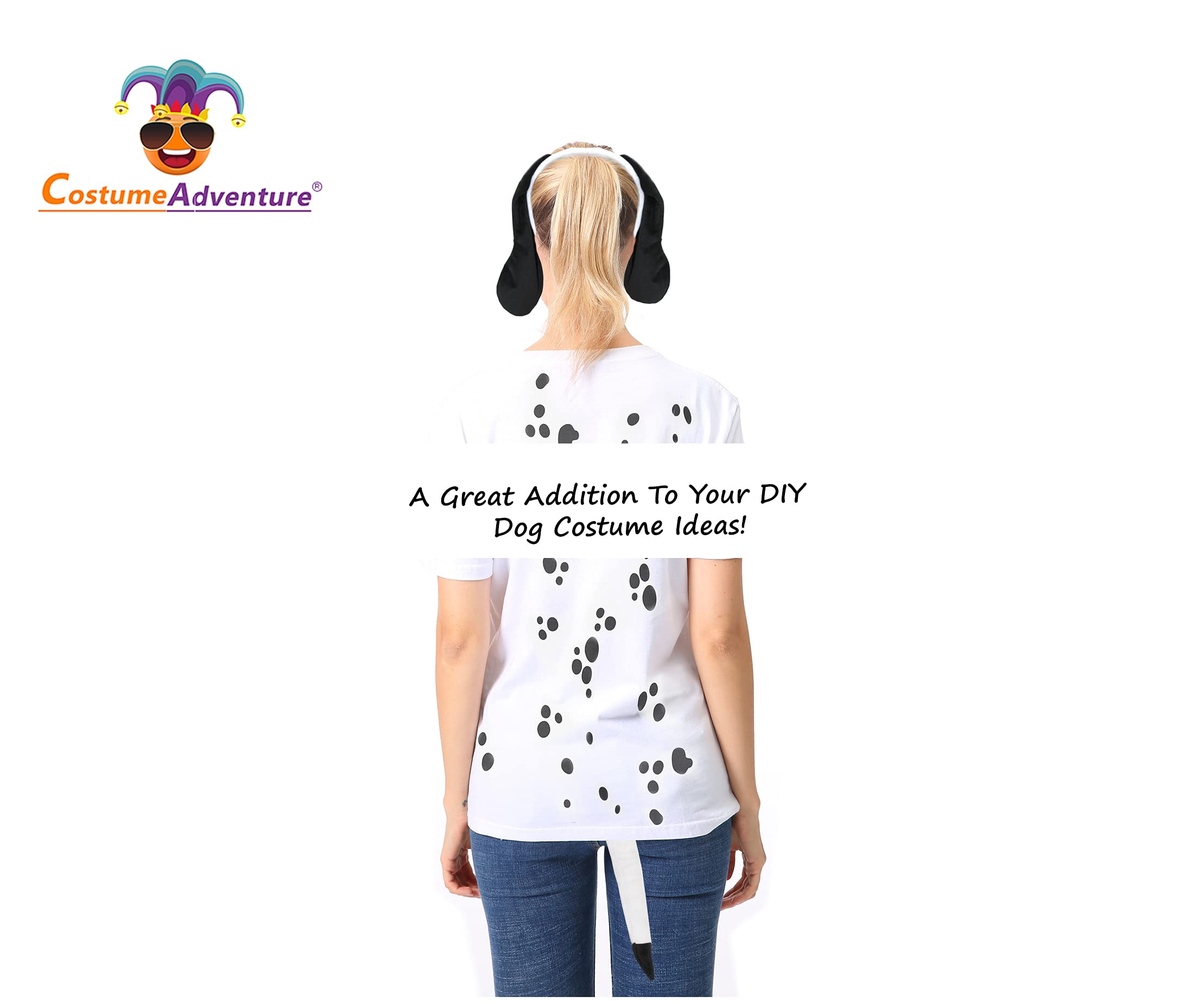 Black and White Dog Ears Headband and Tail Costume Accessory