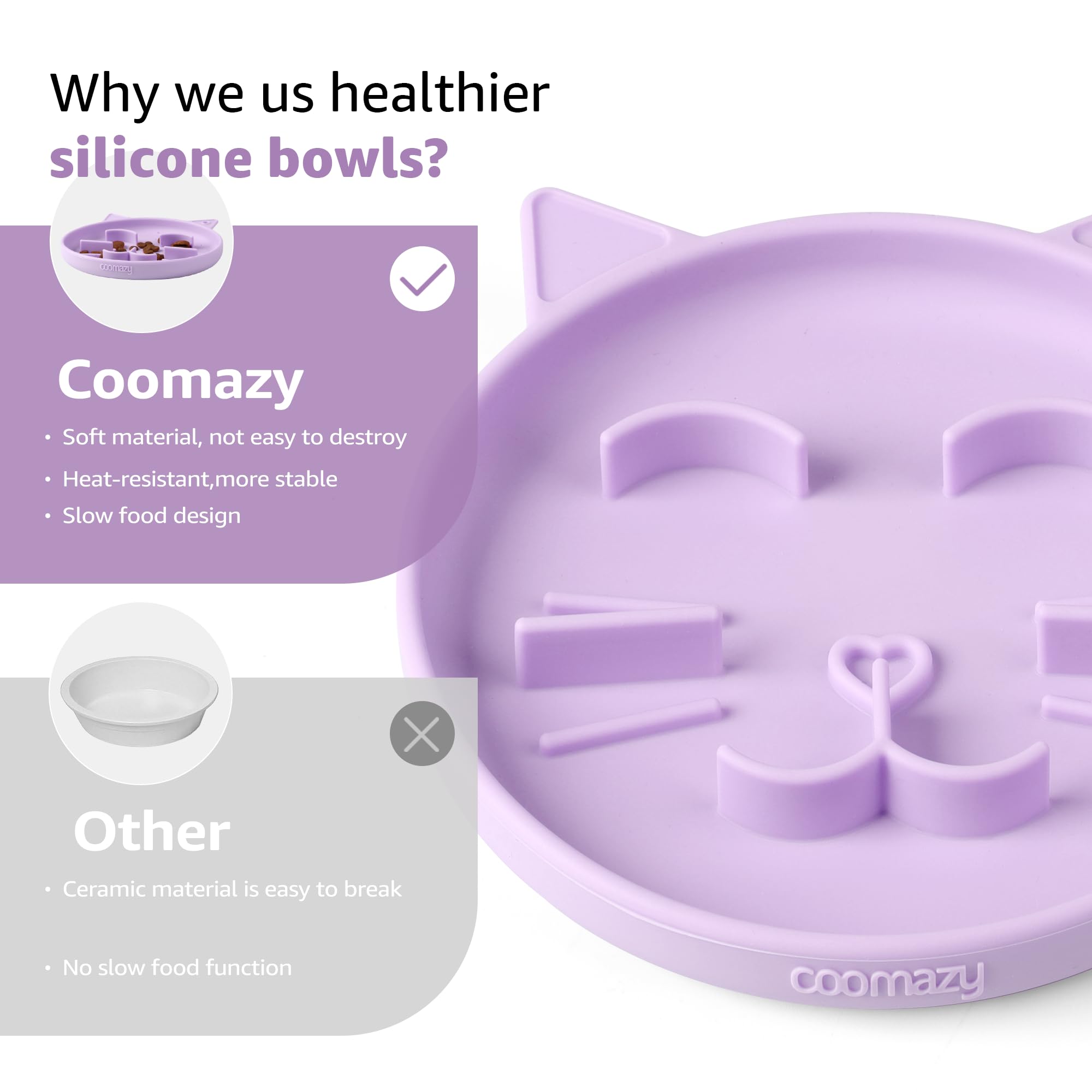 Coomazy Silicone Slow Feeder Dog Cat Bowls