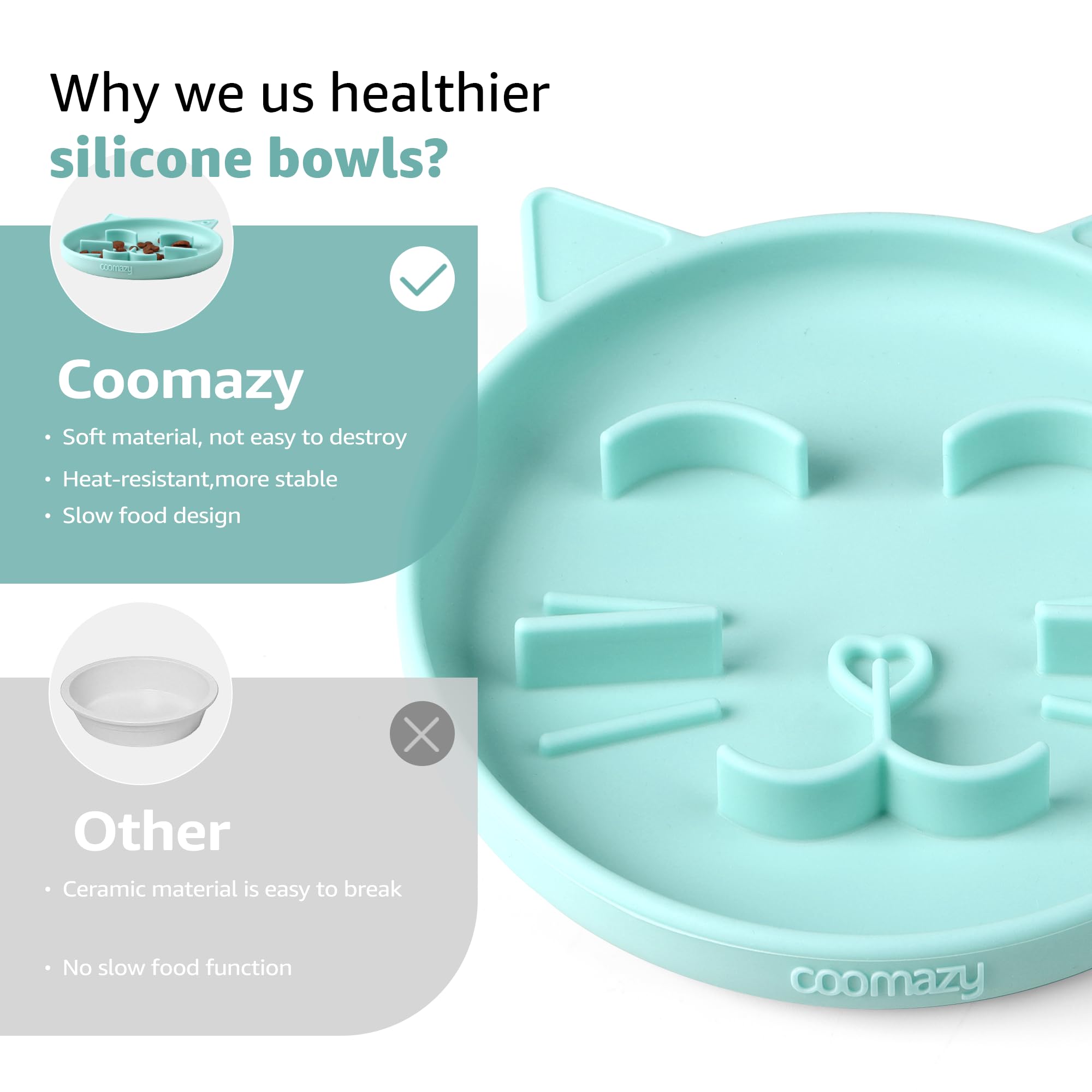 Coomazy Silicone Slow Feeder Dog Cat Bowls