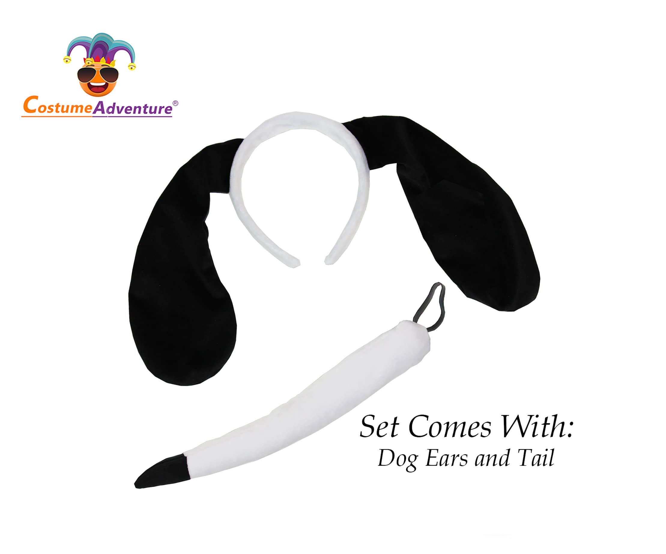 Black and White Dog Ears Headband and Tail Costume Accessory