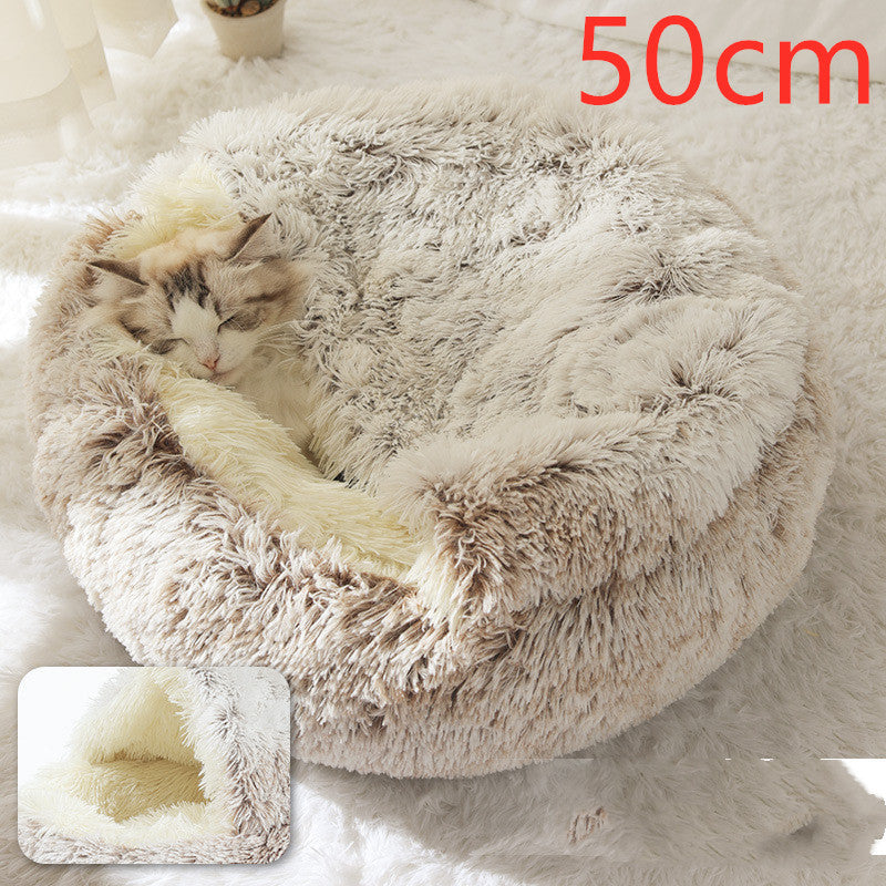 2 In 1 Pet Round Plush Warm Bed