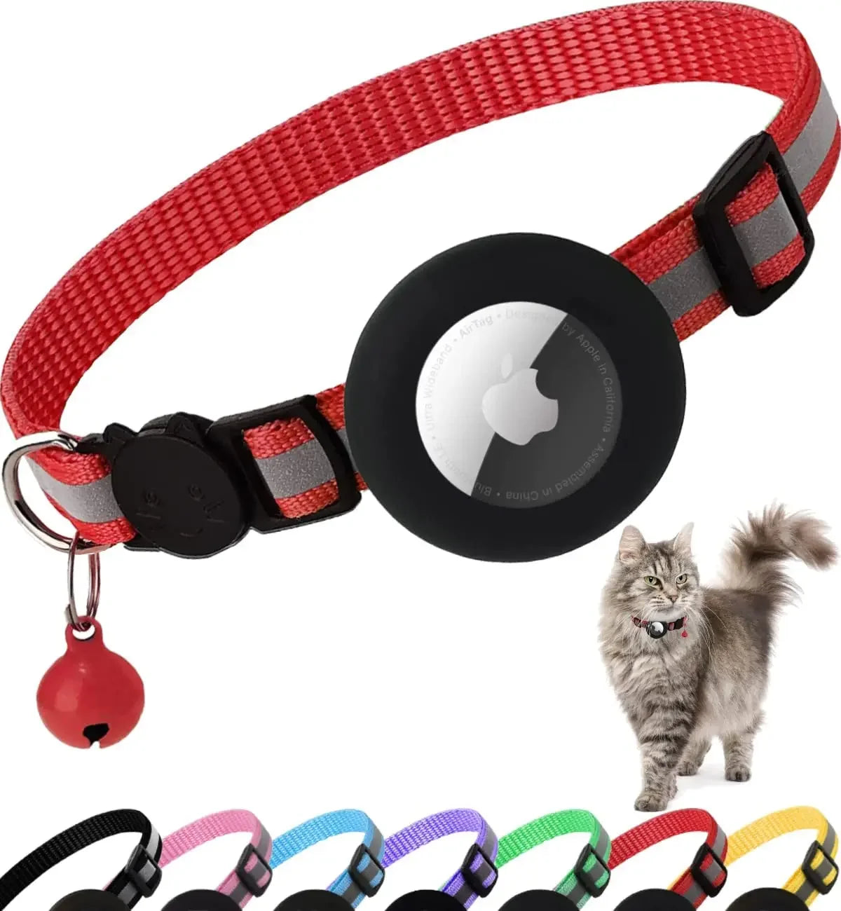 ATUBAN Airtag Cat Collar/ Breakaway Reflective Collar with Apple Air Tag Holder and Bell (Color Options)