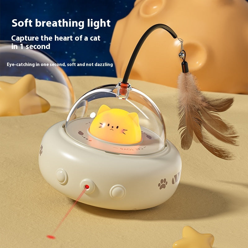 Smart Electric UFO Cat Teaser Toy with Feather and Bell