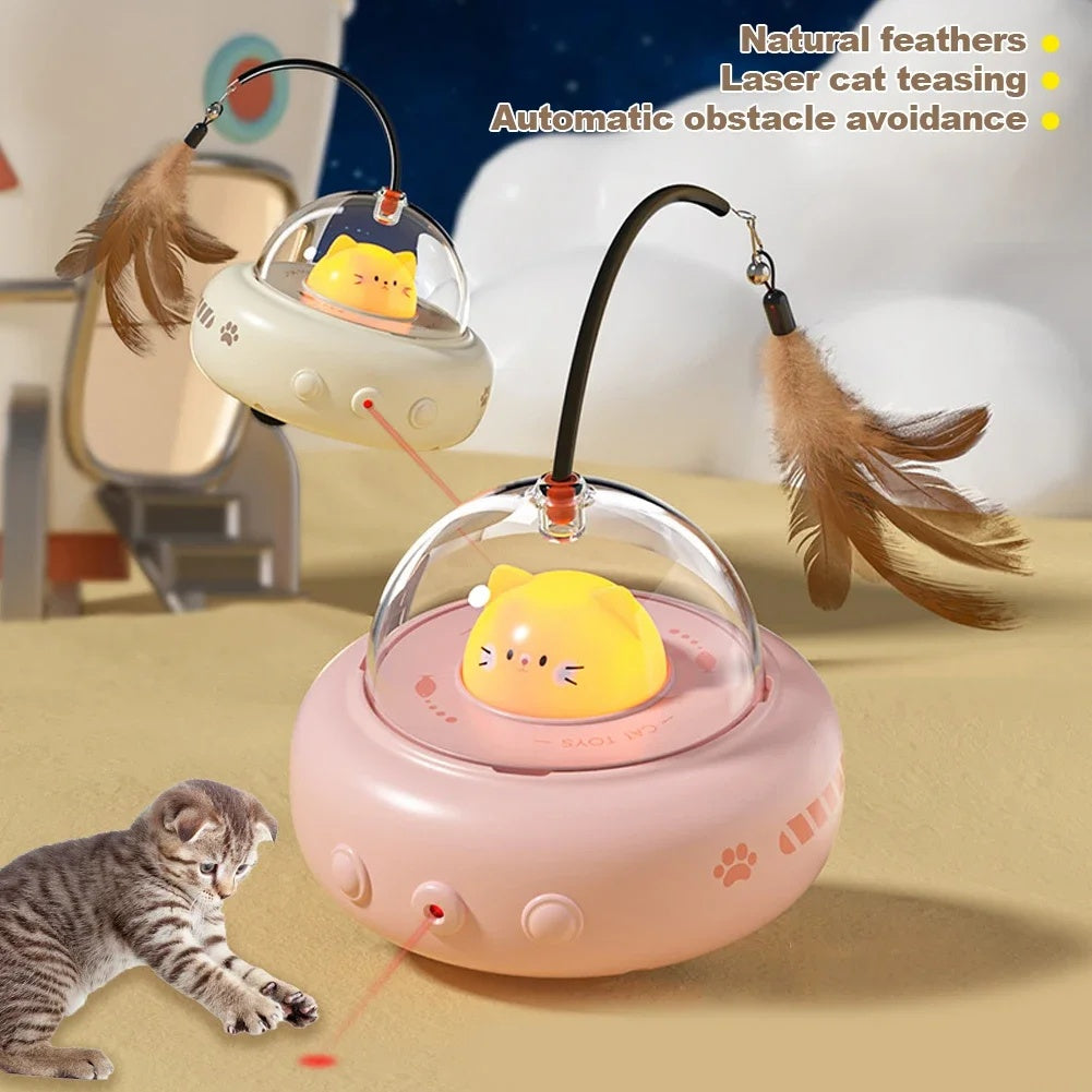 Smart Electric UFO Cat Teaser Toy with Feather and Bell
