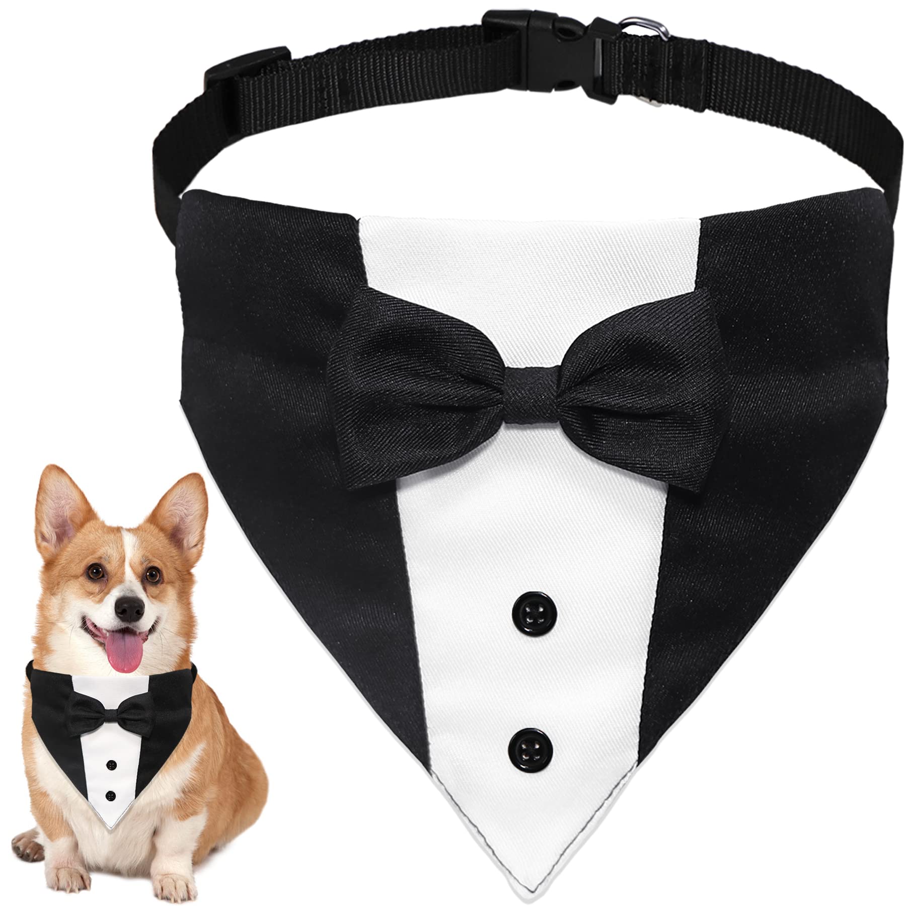 GOYOSWA Dog Tuxedo Suit Wedding Bandana Collar with Bow Tie