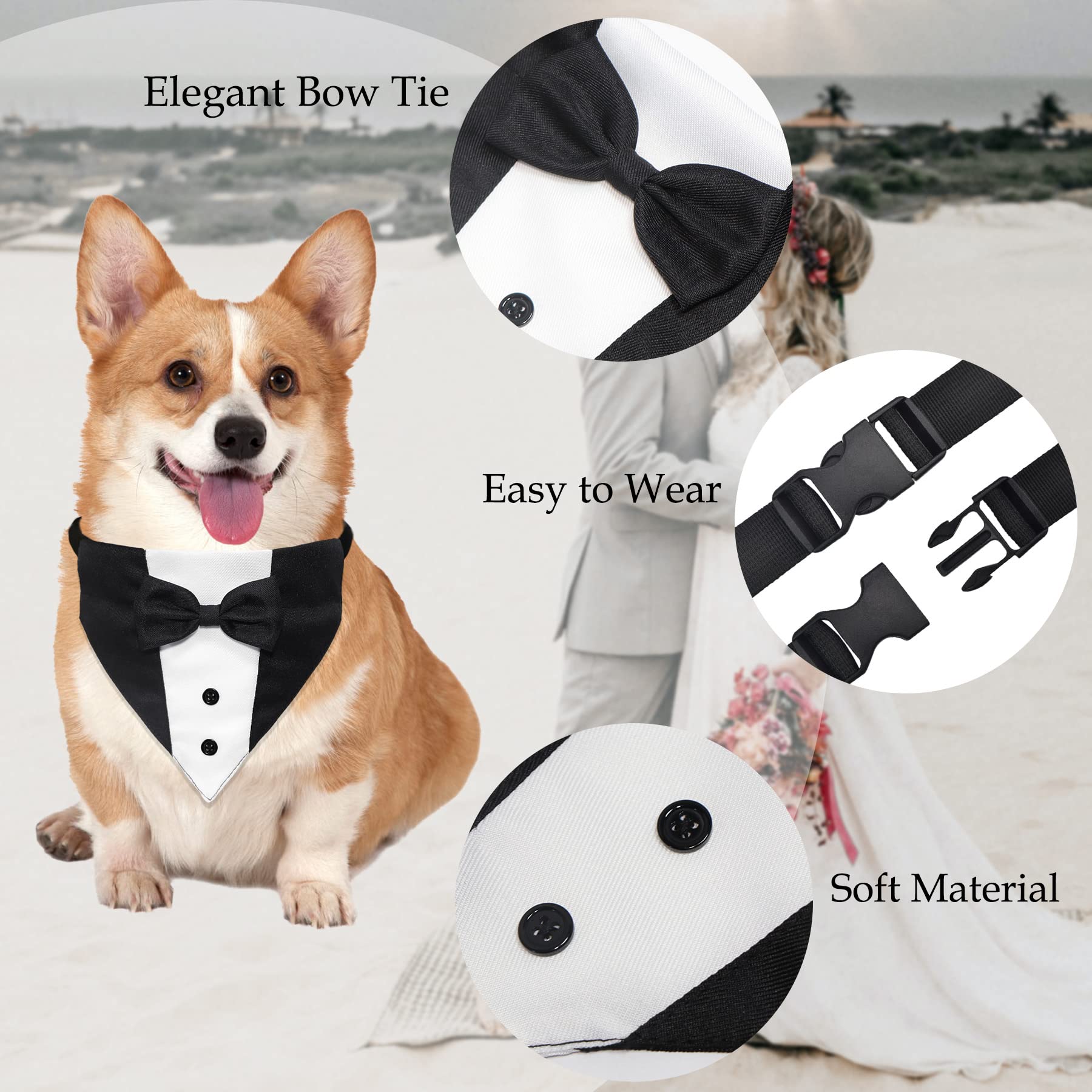 GOYOSWA Dog Tuxedo Suit Wedding Bandana Collar with Bow Tie