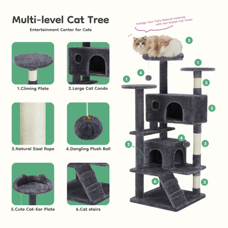 54 Inch Cat Tree/ Indoor Cat High-Rise Multi-Story Tower