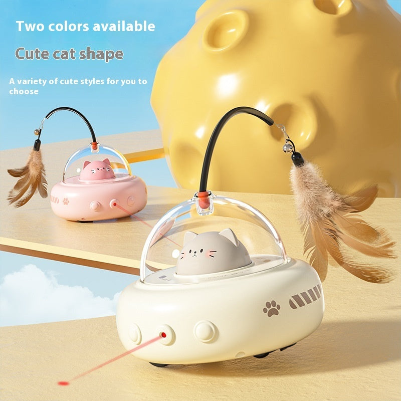 Smart Electric UFO Cat Teaser Toy with Feather and Bell