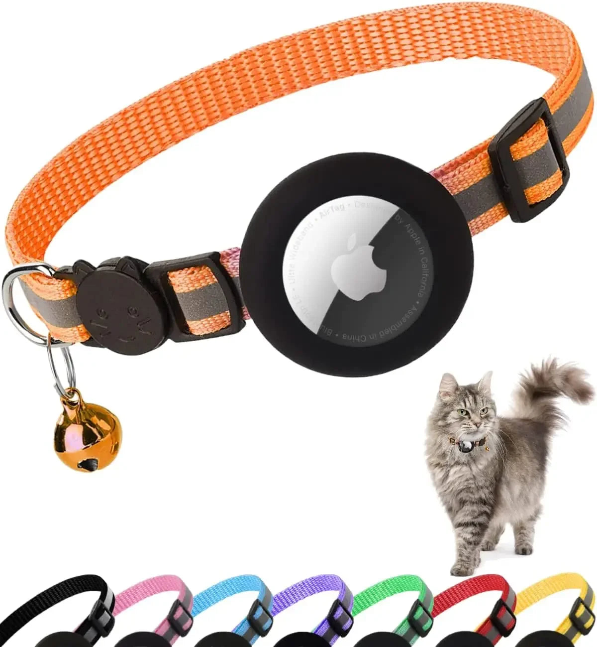 ATUBAN Airtag Cat Collar/ Breakaway Reflective Collar with Apple Air Tag Holder and Bell (Color Options)