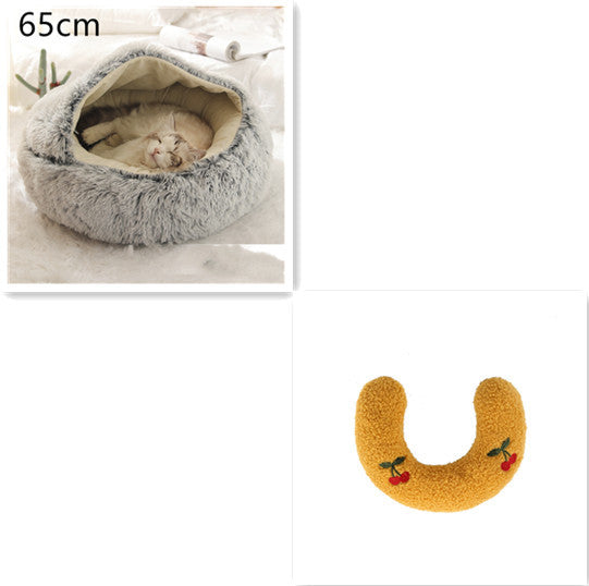 2 In 1 Pet Round Plush Warm Bed