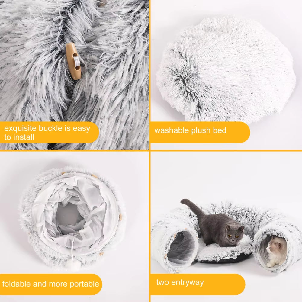 Plush Round Cat Nest Tunnel Bed/ Warm Collapsible (Color Options)