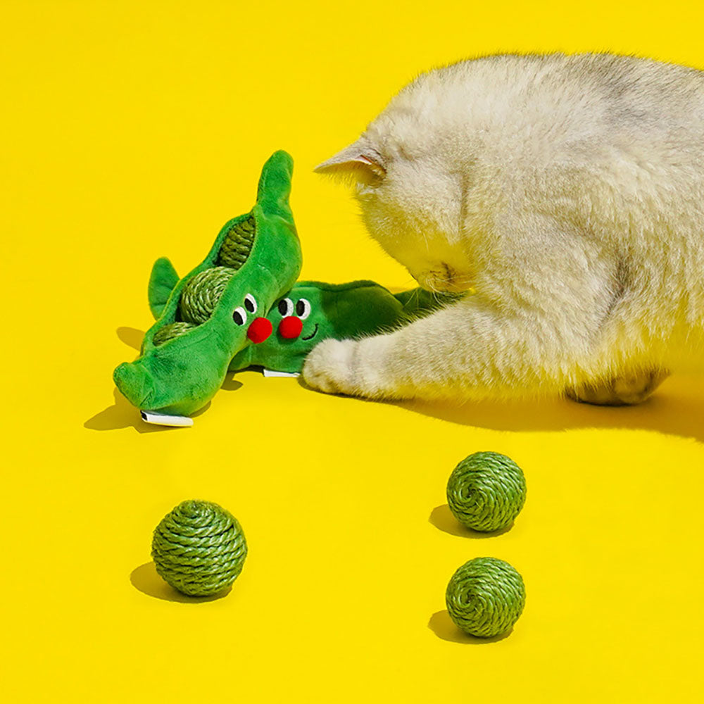 3PCS Cat Toy Balls/ Interactive Sisal Rope Balls with Rustling Sound Pea Pod Storage