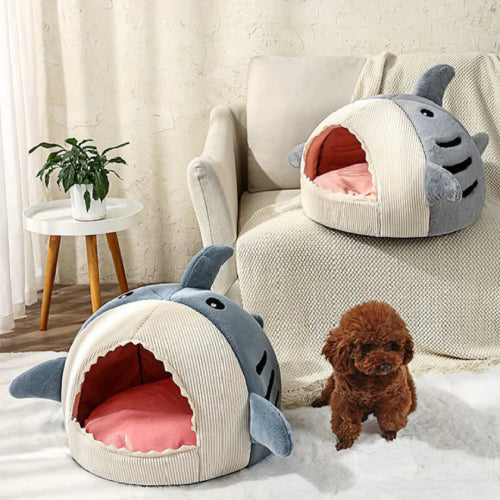 Comfy and Self Warming Soft Plush Shark Pet Bed for Indoors