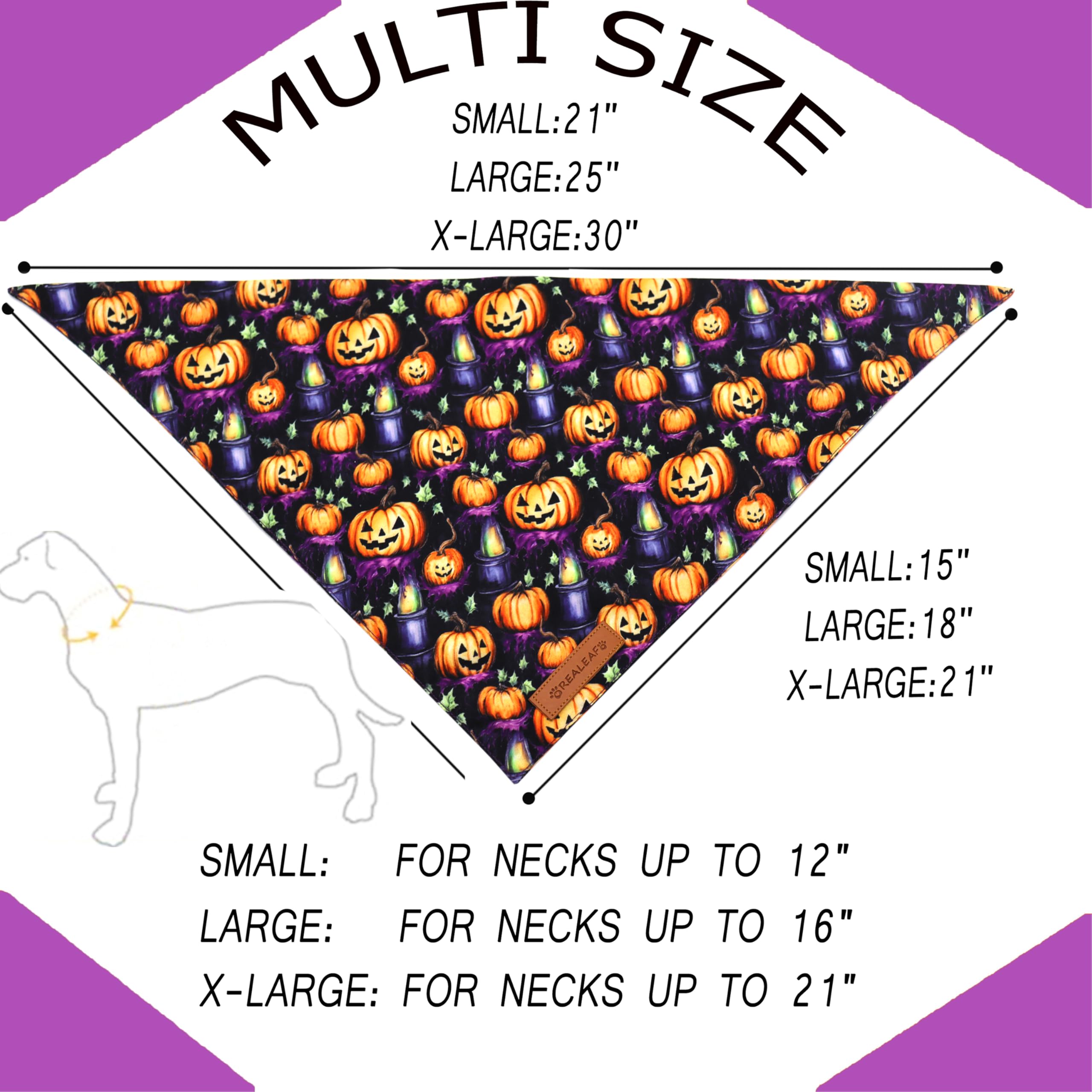 Realeaf Fall Dog Bandanas 2 Pack, Reversible Orange Plaid Holiday Pet Scarf