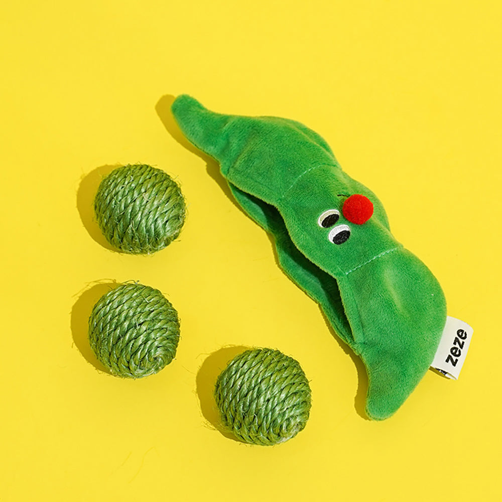 3PCS Cat Toy Balls/ Interactive Sisal Rope Balls with Rustling Sound Pea Pod Storage