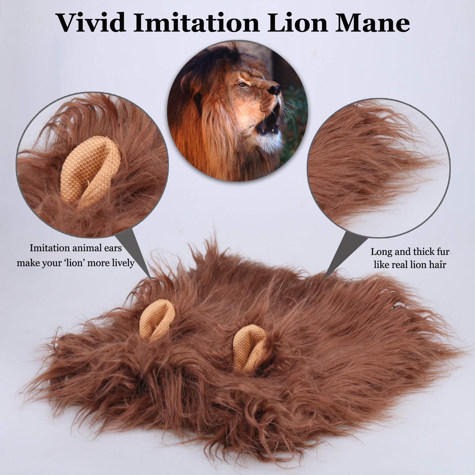 Lion Mane Wig for Dogs with Ears, Funny Pet Costumes for Halloween