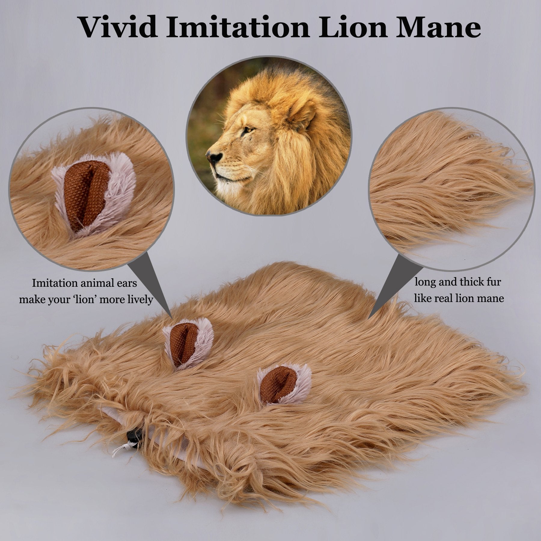 Lion Mane Wig for Dogs with Ears, Funny Pet Costumes for Halloween