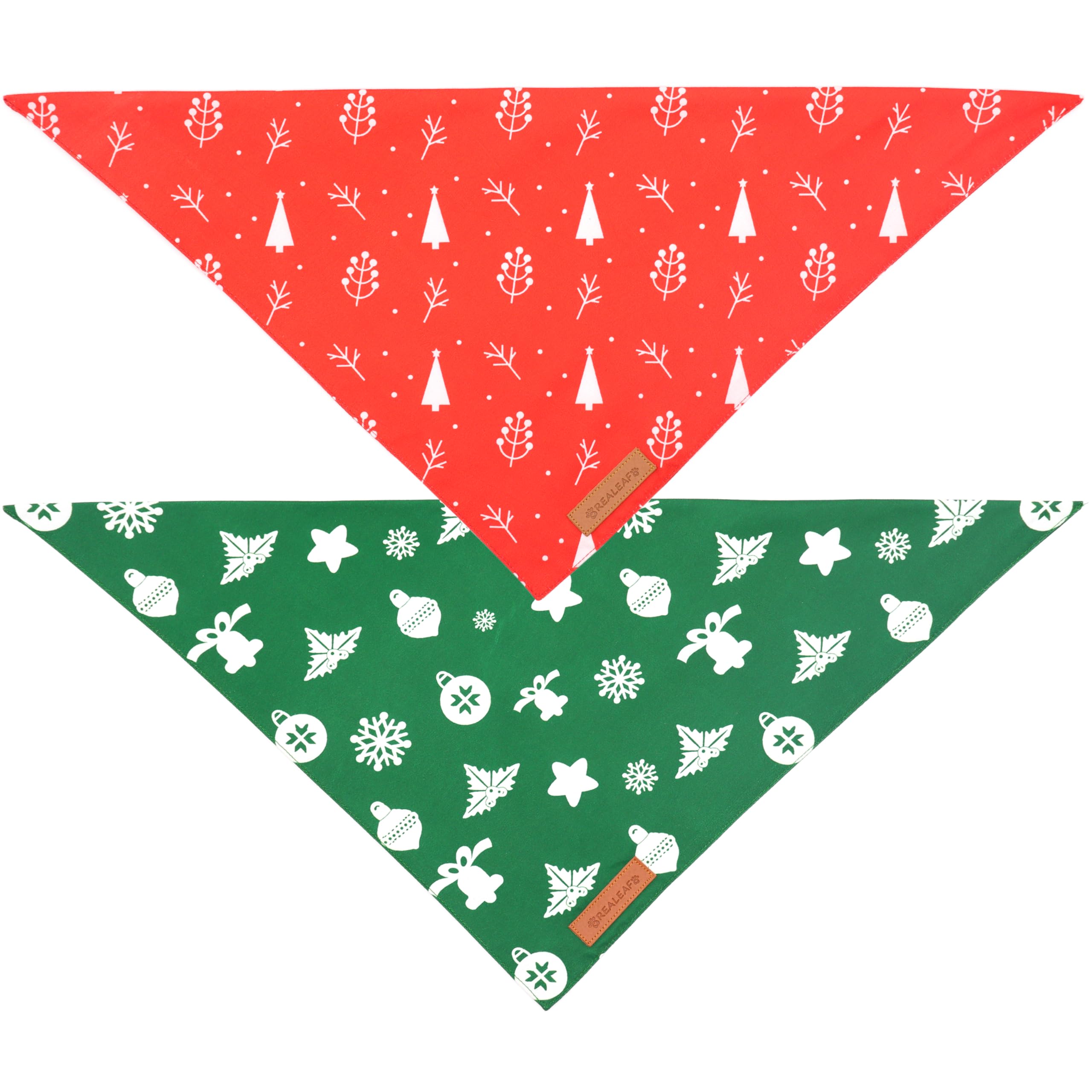 Realeaf Fall Dog Bandanas 2 Pack, Reversible Orange Plaid Holiday Pet Scarf
