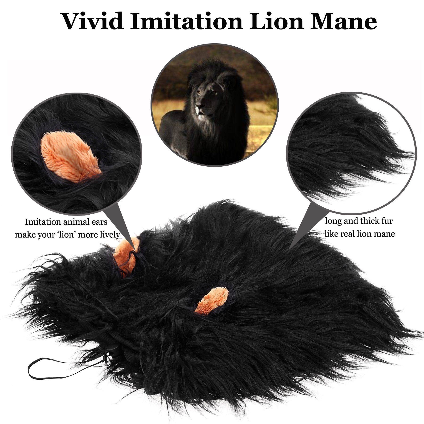 Lion Mane Wig for Dogs with Ears, Funny Pet Costumes for Halloween