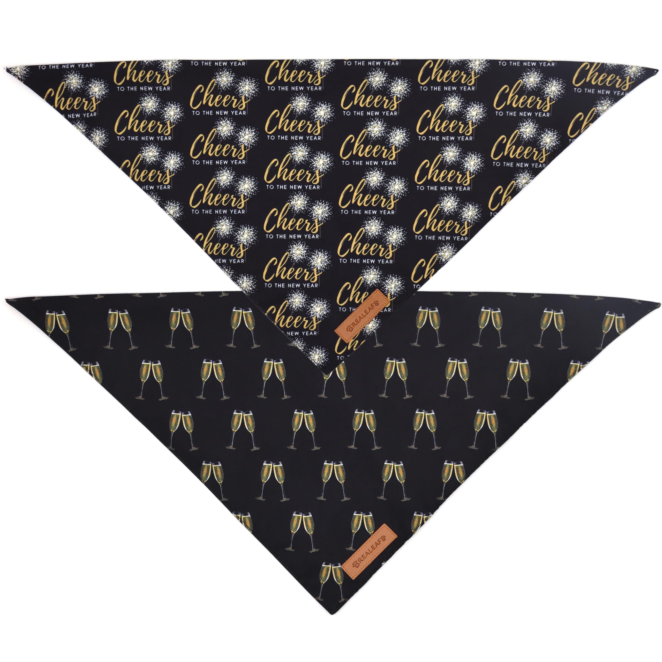Realeaf Fall Dog Bandanas 2 Pack, Reversible Orange Plaid Holiday Pet Scarf