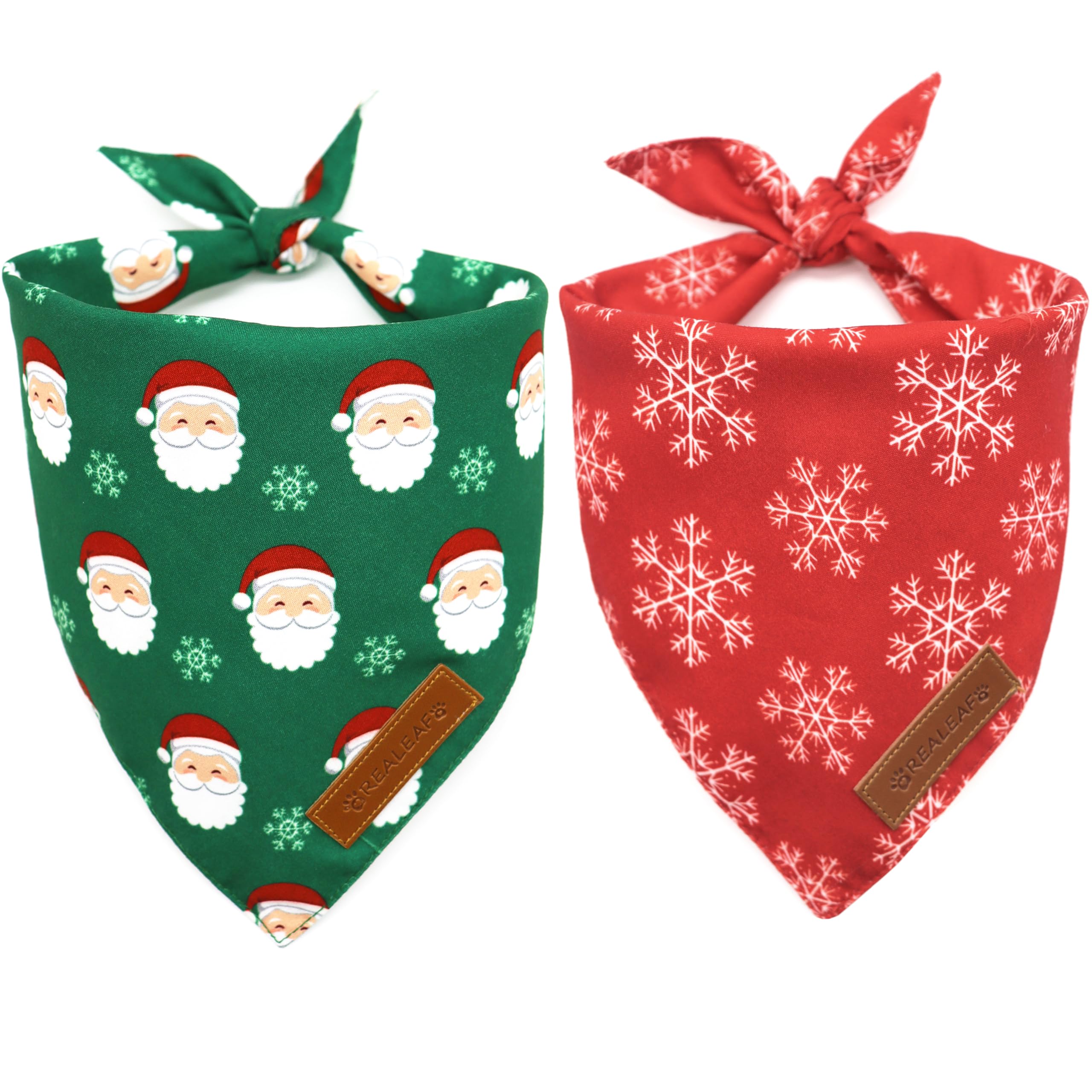 Realeaf Fall Dog Bandanas 2 Pack, Reversible Orange Plaid Holiday Pet Scarf