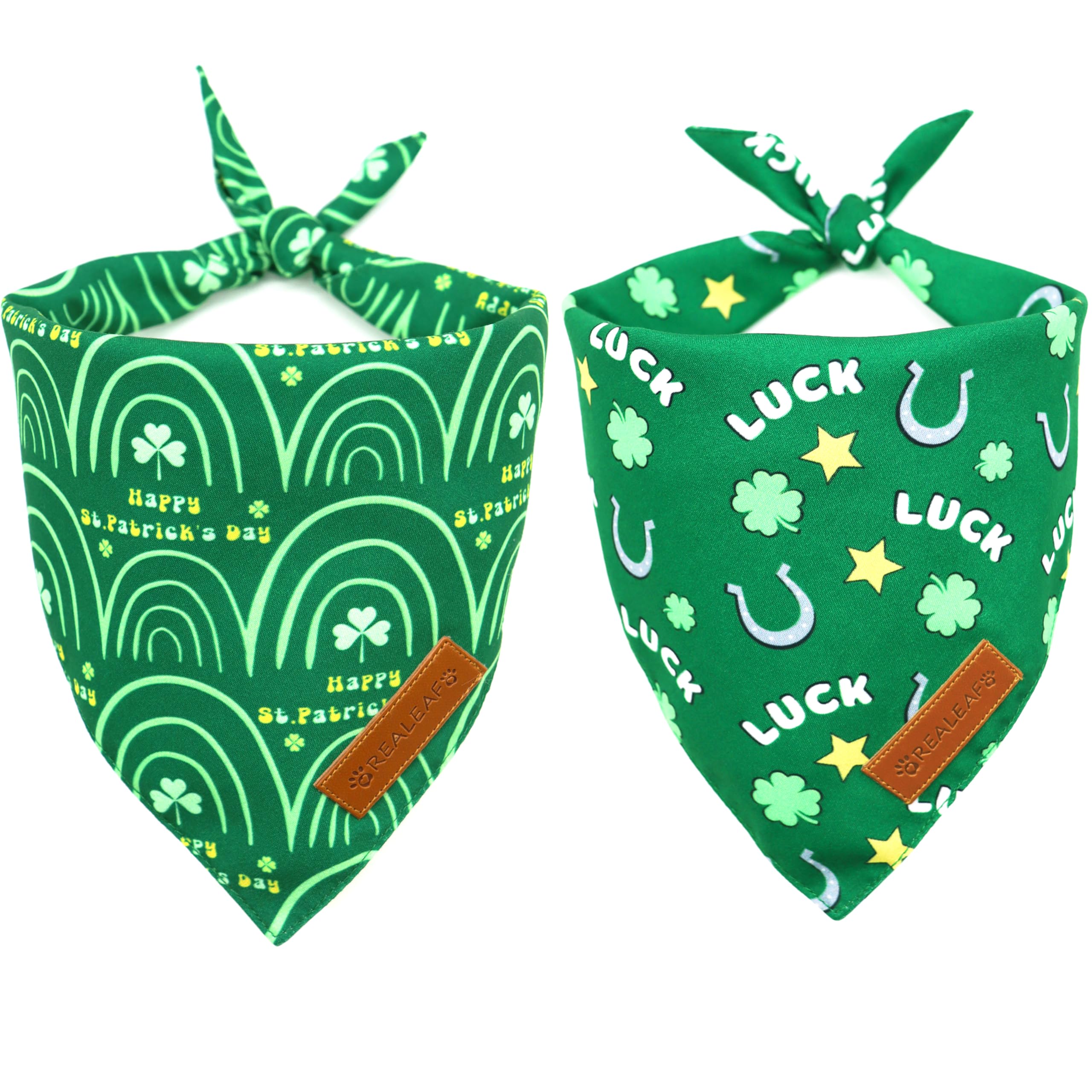 Realeaf Fall Dog Bandanas 2 Pack, Reversible Orange Plaid Holiday Pet Scarf