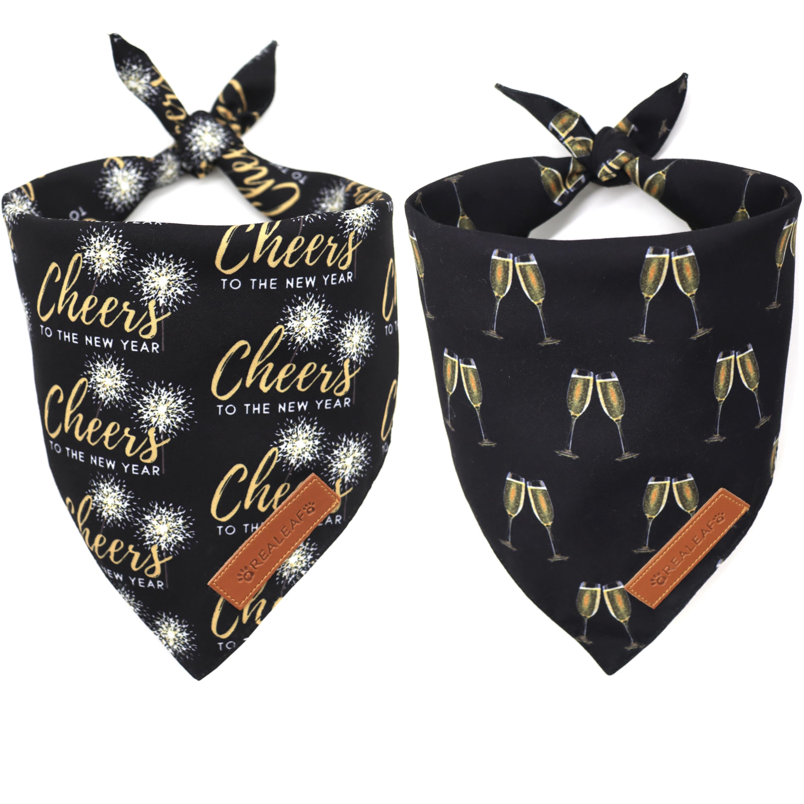 Realeaf Fall Dog Bandanas 2 Pack, Reversible Orange Plaid Holiday Pet Scarf