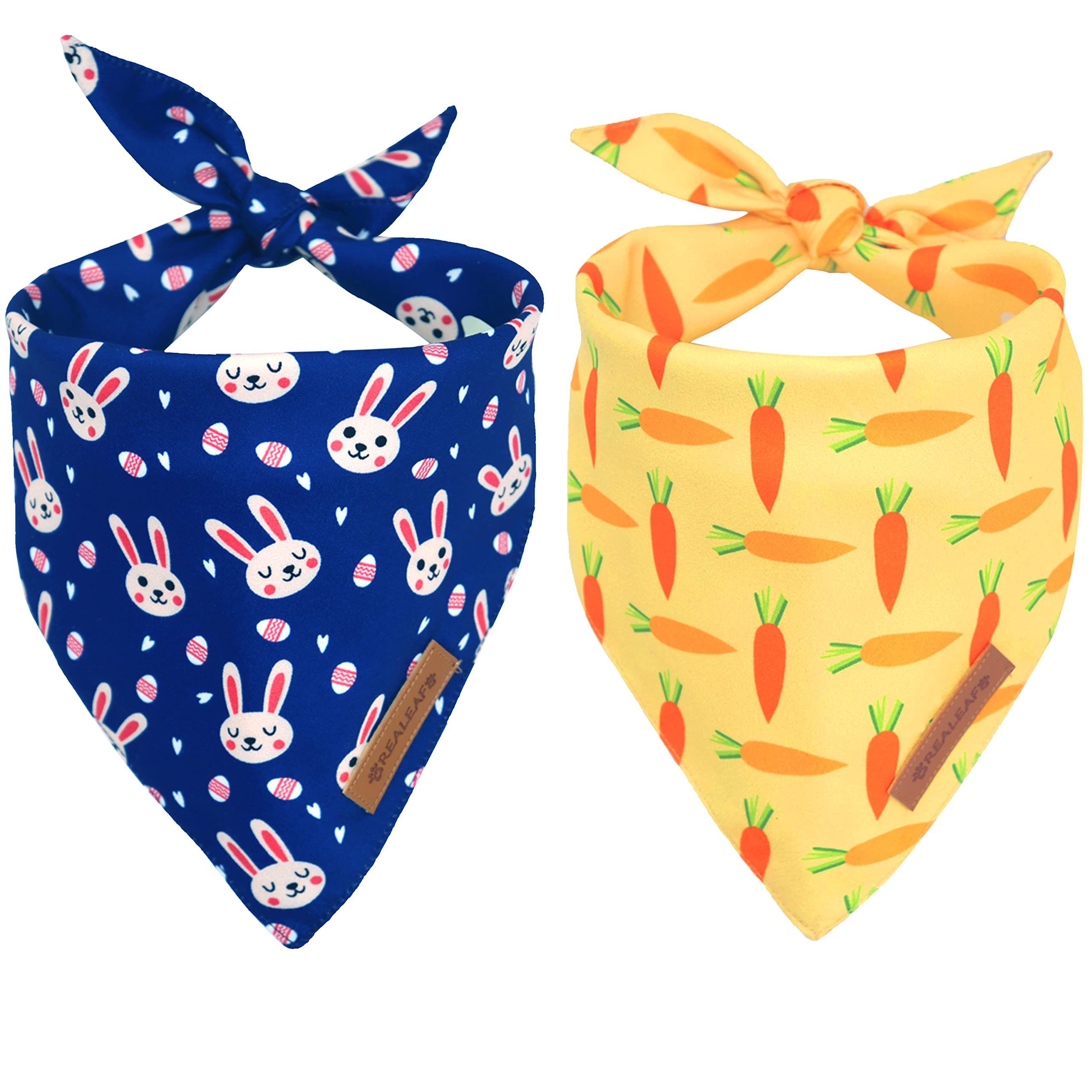 Realeaf Fall Dog Bandanas 2 Pack, Reversible Orange Plaid Holiday Pet Scarf