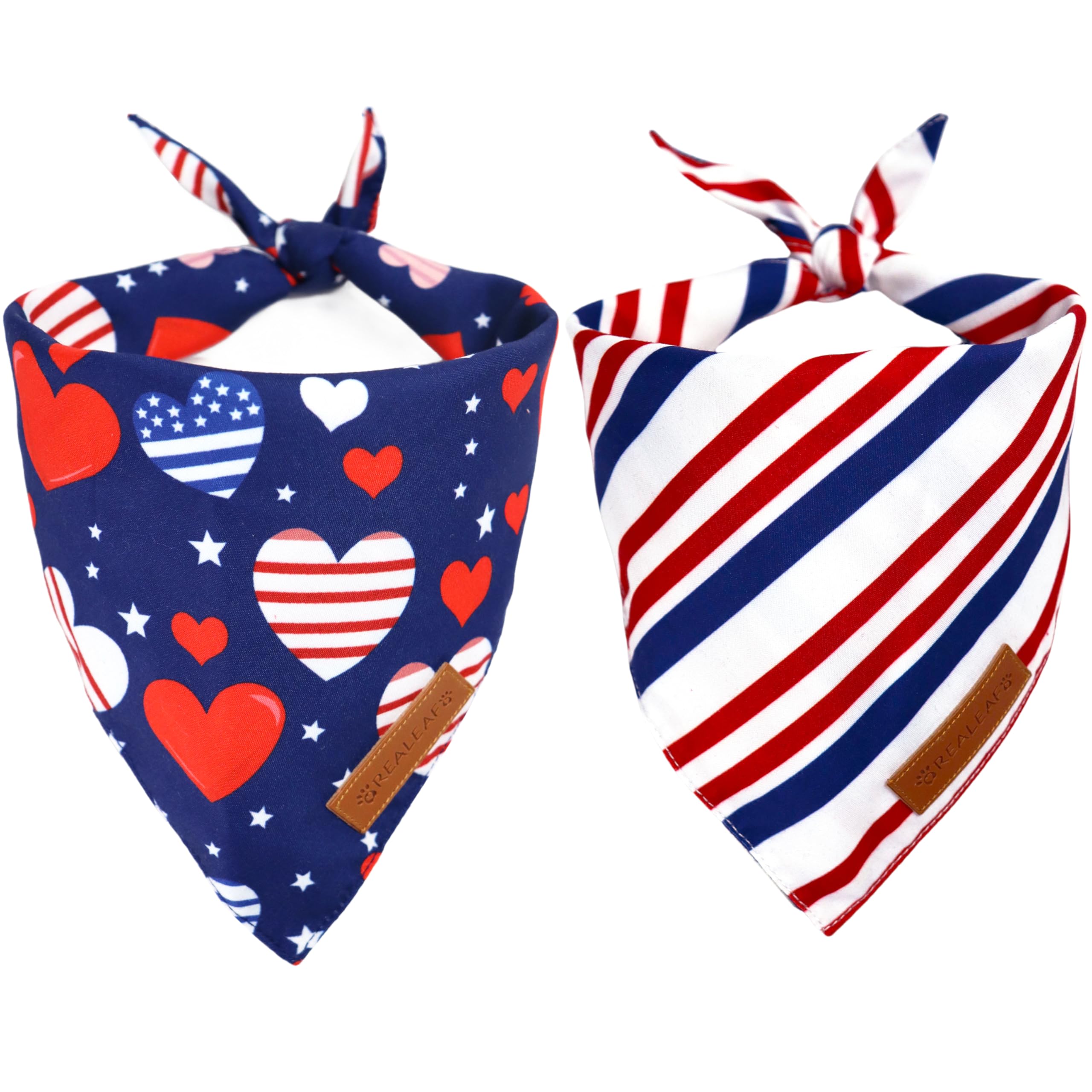 Realeaf Fall Dog Bandanas 2 Pack, Reversible Orange Plaid Holiday Pet Scarf