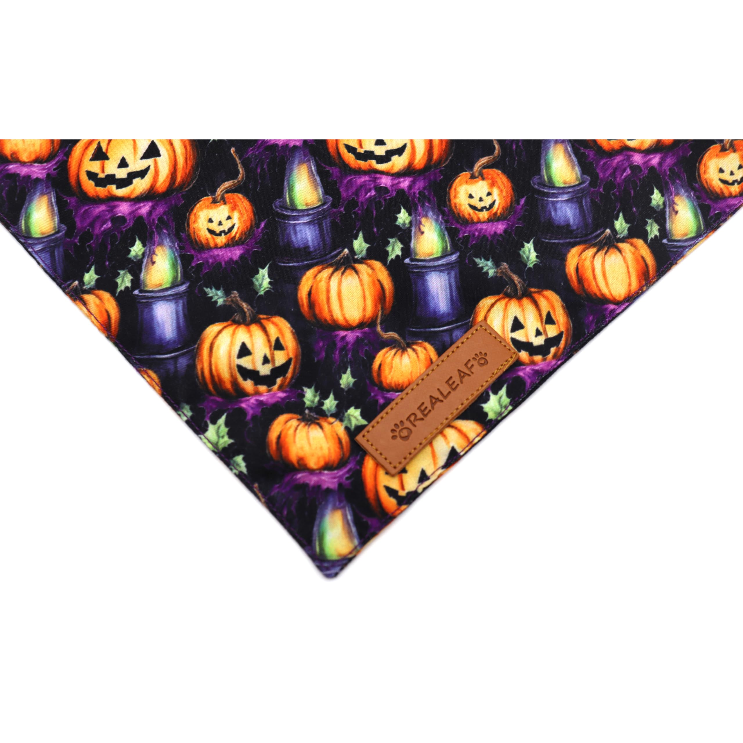 Realeaf Fall Dog Bandanas 2 Pack, Reversible Orange Plaid Holiday Pet Scarf